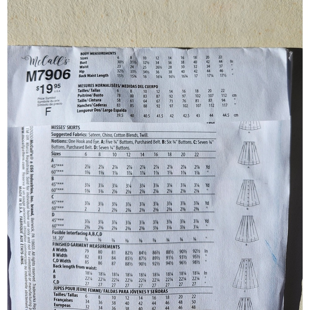 McCalls M7906 Sewing Pattern Misses Skirts Button Front Size 6-14 Briar McCalls - Picture 3 of 4